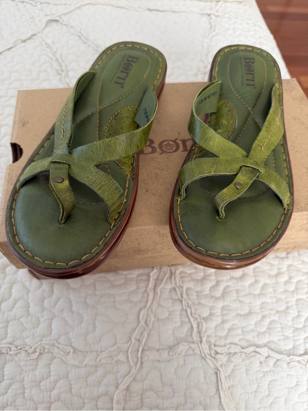Born Green Leather Slide Sandals for Women